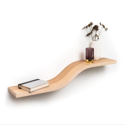EWART WOODS Wooden Floating Wall Mount Shelf, 48 inch Wide, Unique Design Hanging Bookshelves Made of Natural Ash Wood, Curved Design Shelves for Living Room, Office