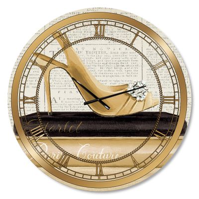 DesignQ 'Gold Fashion High Hells I' Glam Wall Clock for Home Bedroom Bathroom Office Living Room Decoration