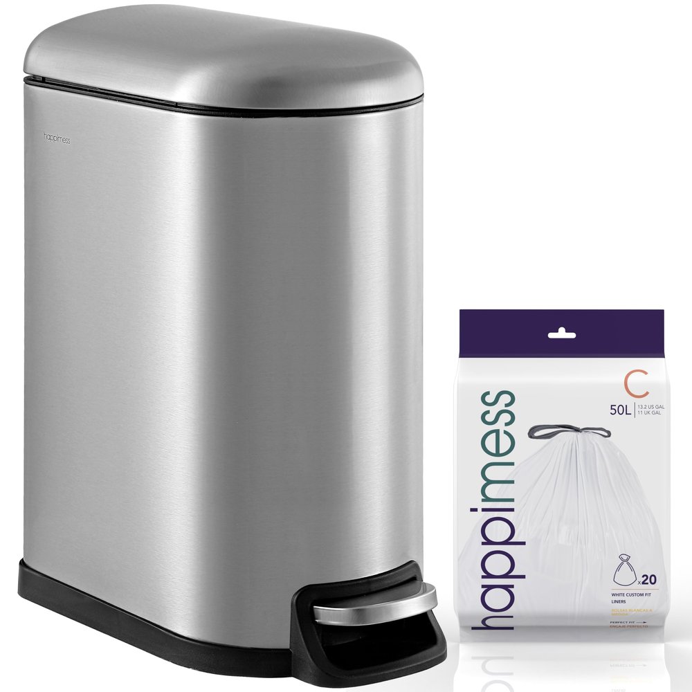 happimess HPM1010A Roland 10.6-Gallon Step-Open Trash Can with Soft-Close Lid, Modern, Minimalistic, Fingerprint Proof for Home, Kitchen, Laundry Room, Office, Bedroom, Bathroom, Chrome