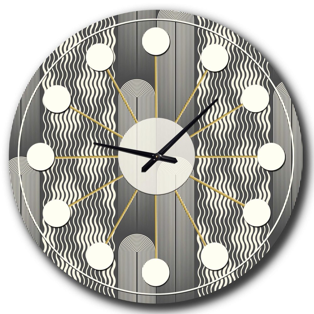 DesignQ 'Mimimal Black and White Design II' Mid-Century Modern Wall Clock for Home Bedroom Bathroom Office Living Room Decoration