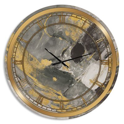 DesignQ 'Marble Gold and Black II' Glam Wall Clock for Home Bedroom Bathroom Office Living Room Decoration