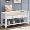P PURLOVE Entryway Storage Bench with Cushioned Seat Shoe Rack with 2 Drawers and Storage Shelf, White view 1