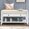 P PURLOVE Entryway Storage Bench with Cushioned Seat Shoe Rack with 2 Drawers and Storage Shelf, White view 3