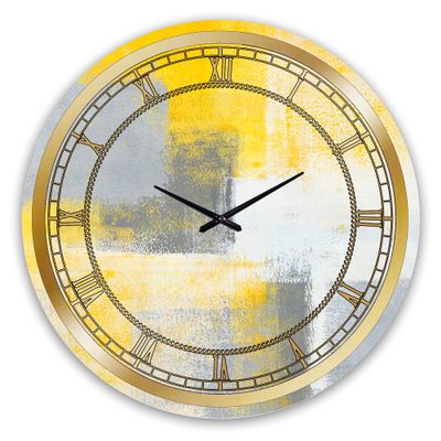 DesignQ 'Grey and Yellow Blue Abstract IXX' Modern Wall Clock for Home Bedroom Bathroom Office Living Room Decoration