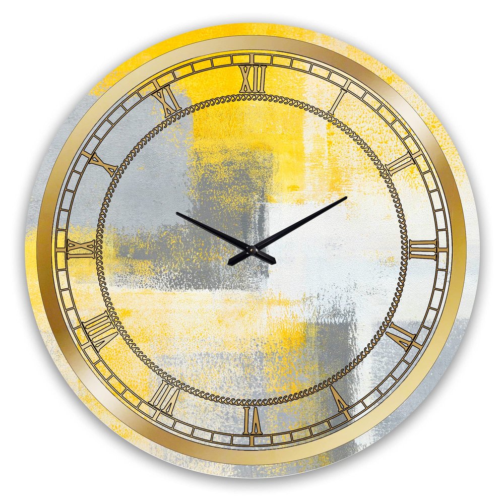 DesignQ 'Grey and Yellow Blue Abstract IXX' Modern Wall Clock for Home Bedroom Bathroom Office Living Room Decoration