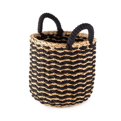 Compactor Flora Seagrass Storage Basket, Size Medium, Dia 25 x 25cm, Black/Brown, RAN10562
