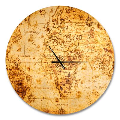 DesignQ 'Magnifying Glass on World Map ' Rustic Wall Clock for Home Bedroom Bathroom Office Living Room Decoration