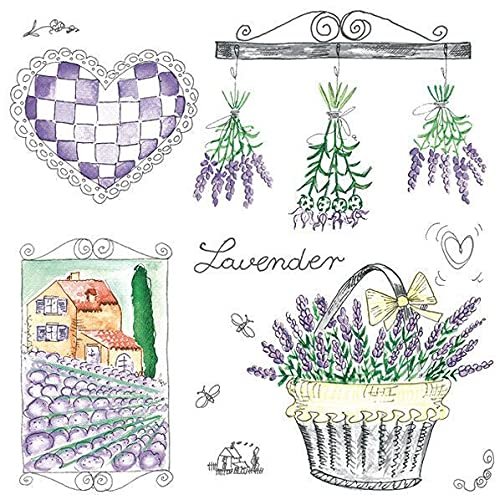 Keep Unique 20-ct 13x13 Flowers Paper Lavender Basket Luncheon Decoupage Napkins, 3-Ply Servilletas Printed Basket Cocktail Napkin for Art, Dinner and Party, Disposable Napkins Decor