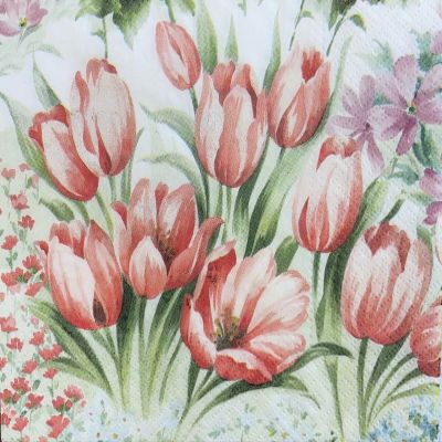 Keep Unique 20-ct 13x13 Flowers Paper Red Tulip Luncheon Decoupage Napkins, 3-Ply Servilletas Printed Tulip Cocktail Napkin for Art, Dinner and Party, Disposable Napkins Decor