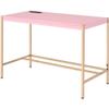 Acme Midriaks Wooden Top Writing Desk with USB Port in Pink and Gold view 1