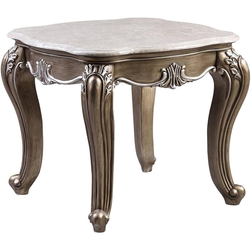 Acme Elozzol End Table in Marble & Antique Bronze Finish