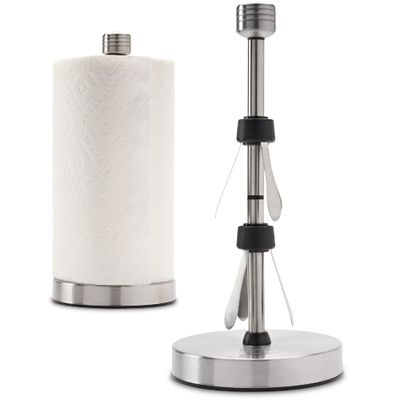 Heavy-Duty Stainless Steel Paper Towel Holder - Easy One-Handed Tear with Suction Cups - Modern Weighted Standing Countertop Dispenser for Kitchen - Holds All Paper Towel Rolls, Silver