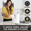 Heavy-Duty Stainless Steel Paper Towel Holder - Easy One-Handed Tear with Suction Cups - Modern Weighted Standing Countertop Dispenser for Kitchen - Holds All Paper Towel Rolls, Silver view 2