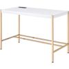 Acme Midriaks Wooden Top Writing Desk with USB Port in White and Gold view 1