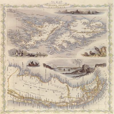 1800's Falkland Islands and Patagonia Map Andes Mountains Sea 20" X 30" Image Size Vintage Poster on matte paper
