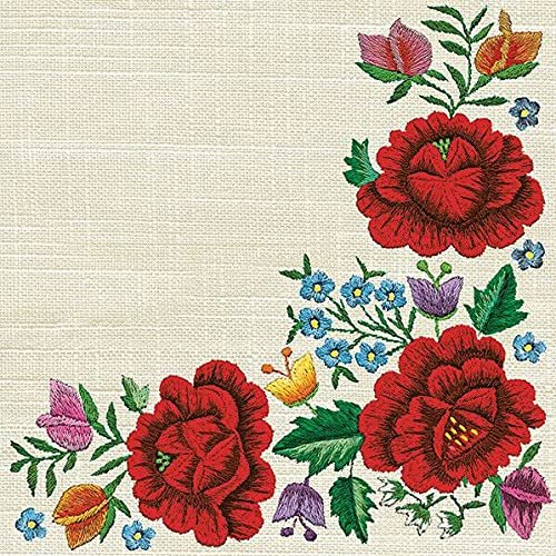 Keep Unique 20-ct 13x13 Flowers Paper Embroidered Flowers Luncheon Decoupage Napkins, 3-Ply Servilletas Printed Flowers Cocktail Napkin for Art, Dinner and Party, Disposable Napkins Decor