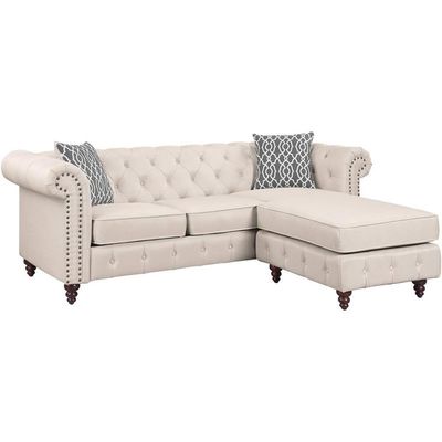Acme Waldina Tufted Linen Fabric Upholstered Reversible Sectional Sofa in Beige