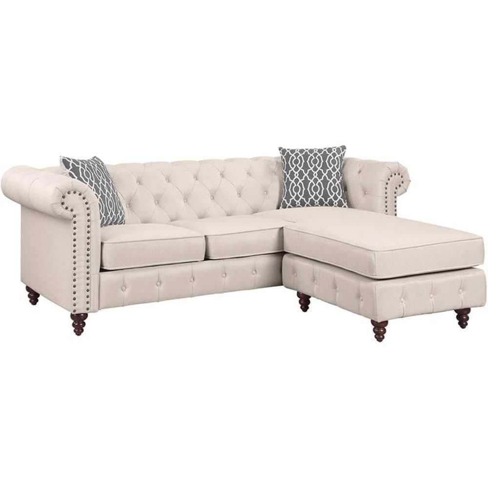 Acme Waldina Tufted Linen Fabric Upholstered Reversible Sectional Sofa in Beige