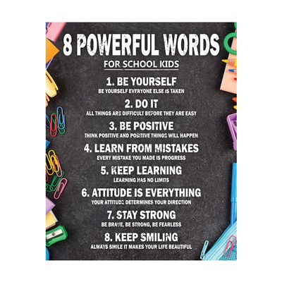 8 Powerful Words for School Kids - Motivational Poster, Thick Paper, 11" x 14" inches Inspirational Wall Art Print, Positive Quotes, Affirmation Pictures for Bedroom, Classroom, Study Room (Unframed)