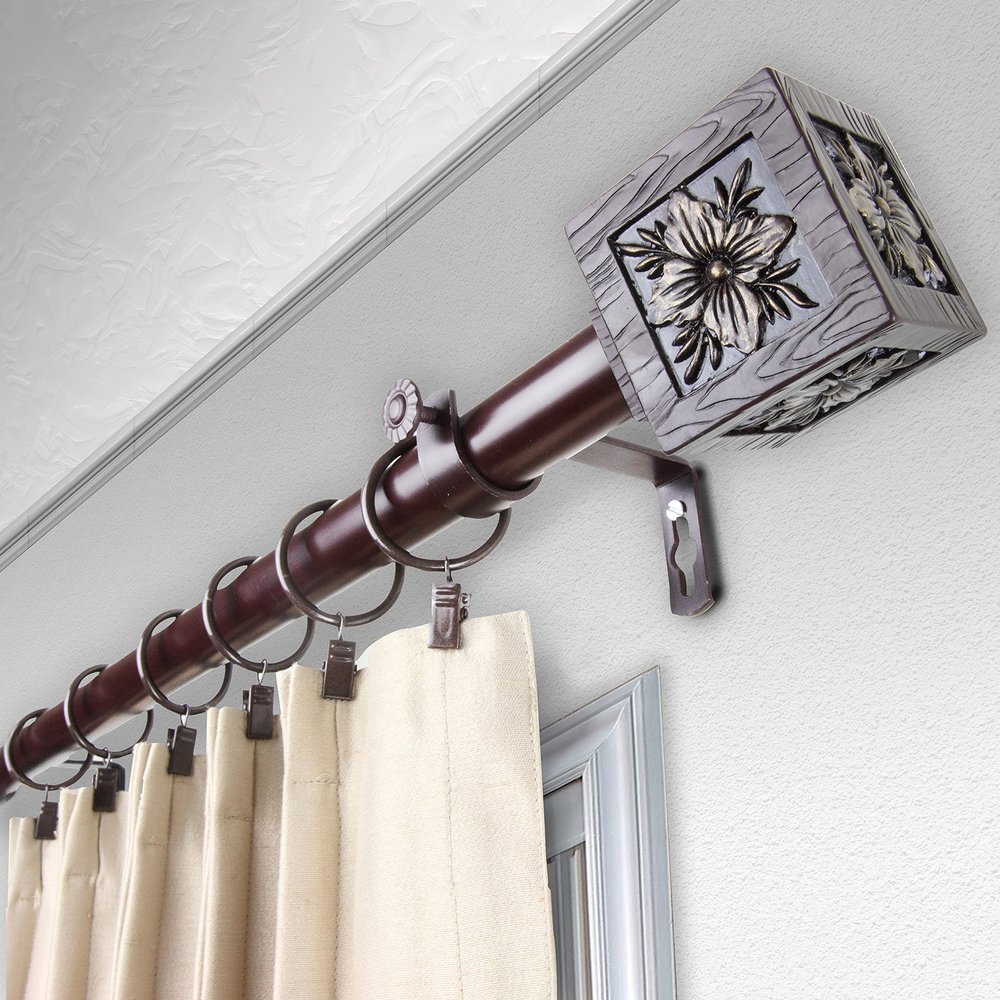 Austin 1" Single Curtain Rod 160-240 inch - Mahogany