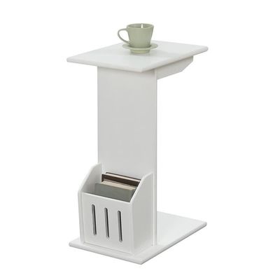Pemberly Row C-Shape Modern MDF and Birch Veneer End Table, White Finish, 24" H x 15" W x 11" D, Magazine Holder, Flush Fit Design for Living Room or Bedroom Seating