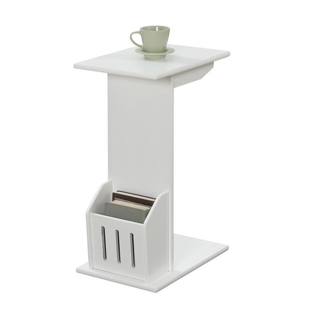 Pemberly Row C-Shape Modern MDF and Birch Veneer End Table, White Finish, 24" H x 15" W x 11" D, Magazine Holder, Flush Fit Design for Living Room or Bedroom Seating