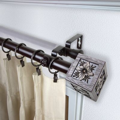 Austin 1" Double Curtain Rod 66-120 inch - Mahogany
