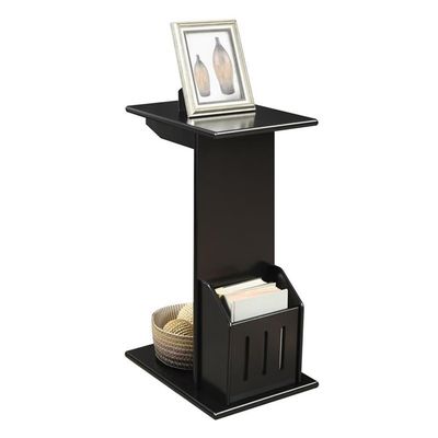 Pemberly Row Magazine C End Table, Black Wood Finish, 15" W x 11" L x 24" H, C Shape Design with Magazine Holder, Indoor Living Room Accent Table, Easy Assembly