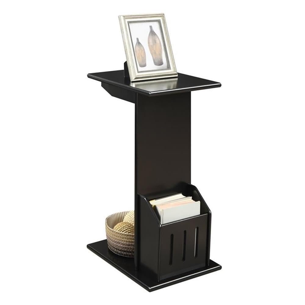 Pemberly Row Magazine C End Table, Black Wood Finish, 15" W x 11" L x 24" H, C Shape Design with Magazine Holder, Indoor Living Room Accent Table, Easy Assembly