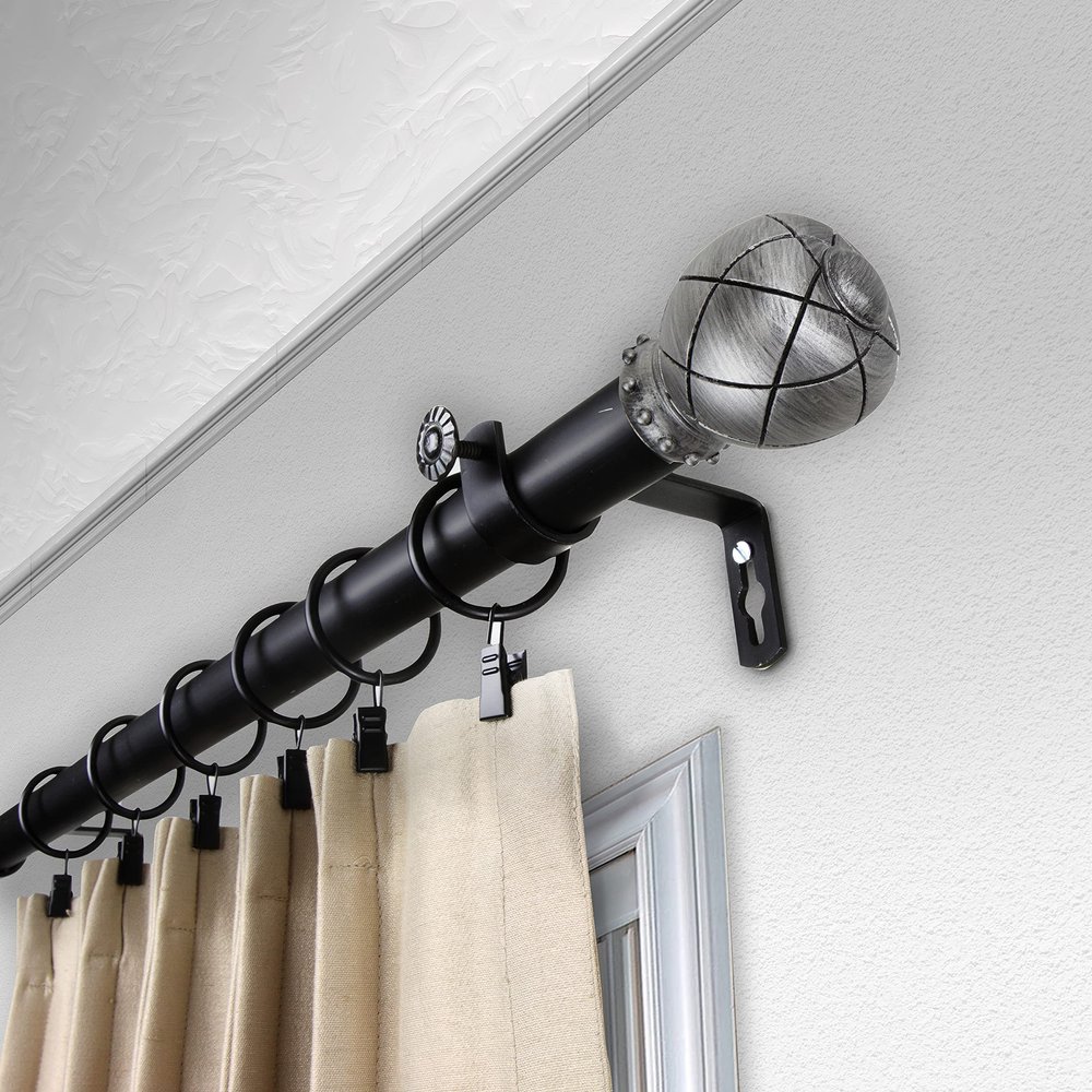 Camilla 1" Single Curtain Rod 160-240 inch - Black