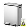 EKO EcoCasa Stainless Steel Dual Step Trash Can for Recycling, 30L+20L Rectangular Kitchen Trash Can, Independent Pedals and Lids, Soft Close and Fingerprint Resistant view 1