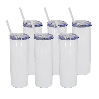 20oz Stainless Steel STRAIGHT Skinny SUBLIMATION Tumbler - Vacuum Insulated Double Wall Travel Mug with Lid & Straw (6), White