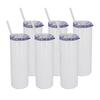 20oz Stainless Steel STRAIGHT Skinny SUBLIMATION Tumbler - Vacuum Insulated Double Wall Travel Mug with Lid & Straw (6), White view 1