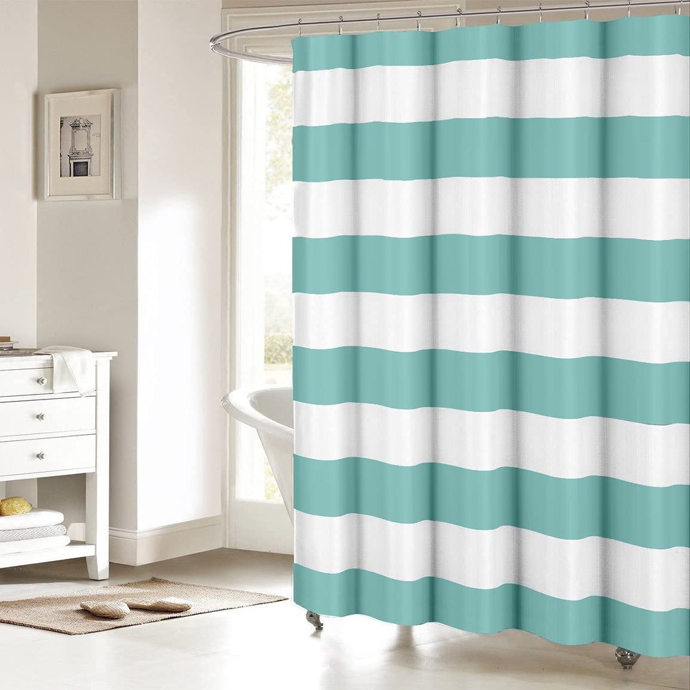 ALAGEO Aqua Stripe Shower Curtain for Bathroom, Waterprrof Polyester Fabric Shower Curtains Teal Blue Decorative Curtains for Bathroom Curtain Sets with Hooks Extra Long 72" x 96"