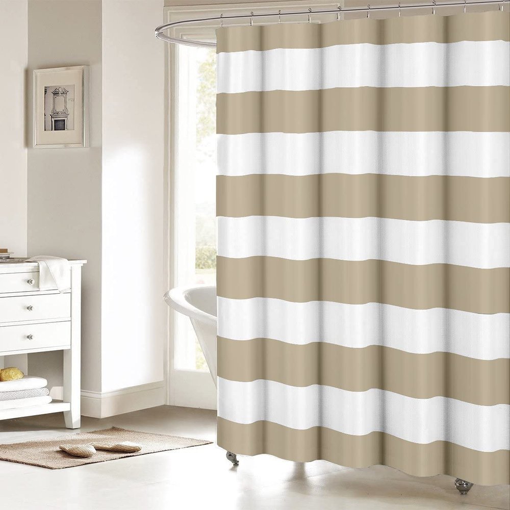 ALAGEO Tan Taupe Stripe Shower Curtain for Bathroom Hotel Quality Fabric Shower Curtains,Taupe Tan Brown Stripes Decorative Bathroom Shower Curtain Set with Hooks Extra Long 72" x 96"