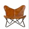 cuero Handmade Living Room Buffalo Leather Chair, Home-Decor, Butterfly Chair with Folding Iron Frame view 1