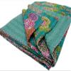 100% Cotton Gudri Fruit Pattern Pure Print Decorative Fruit Kantha Stitch Style Bedspread Quilt Reversible Indian Kantha Floral Quilt (Forest Green, King 90"x108" With Sham Covers) view 4