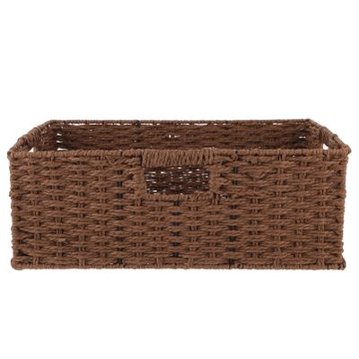 Rattan Storage Basket Countertop Rectangular Wicker Basket with Handles Book Cosmetic Sundries Holder for Home Office Coffee