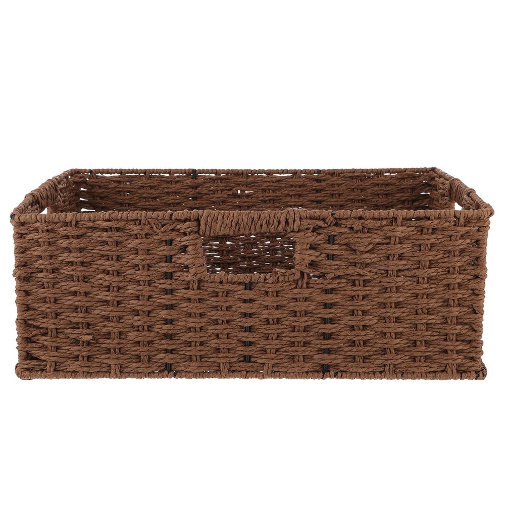 Rattan Storage Basket Countertop Rectangular Wicker Basket with Handles Book Cosmetic Sundries Holder for Home Office Coffee