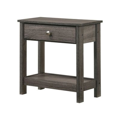 Benjara Nightstand with 1 Wooden Drawer and Grain Details, Gray