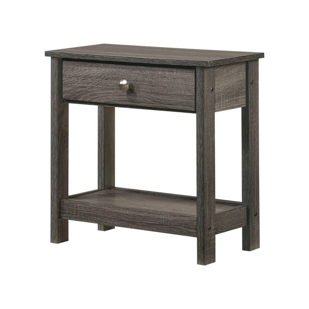 Benjara Nightstand with 1 Wooden Drawer and Grain Details, Gray