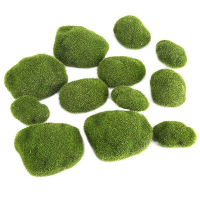 12pcs Artificial Moss Rocks, 3 Sizes Moss Stone Decorative Flocking Stone Faux Green Moss Covered Stones for Floral Arrangements, Fairy Gardens and Crafting