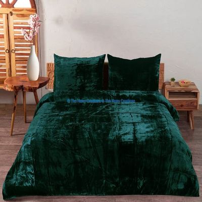 The Harry Creations 3 Pcs Set Solid Pattern Velvet Bedding Ultra Donna Crushed Luxury Boho Duvet Cover (Moss, Full 80inch x 90inch)