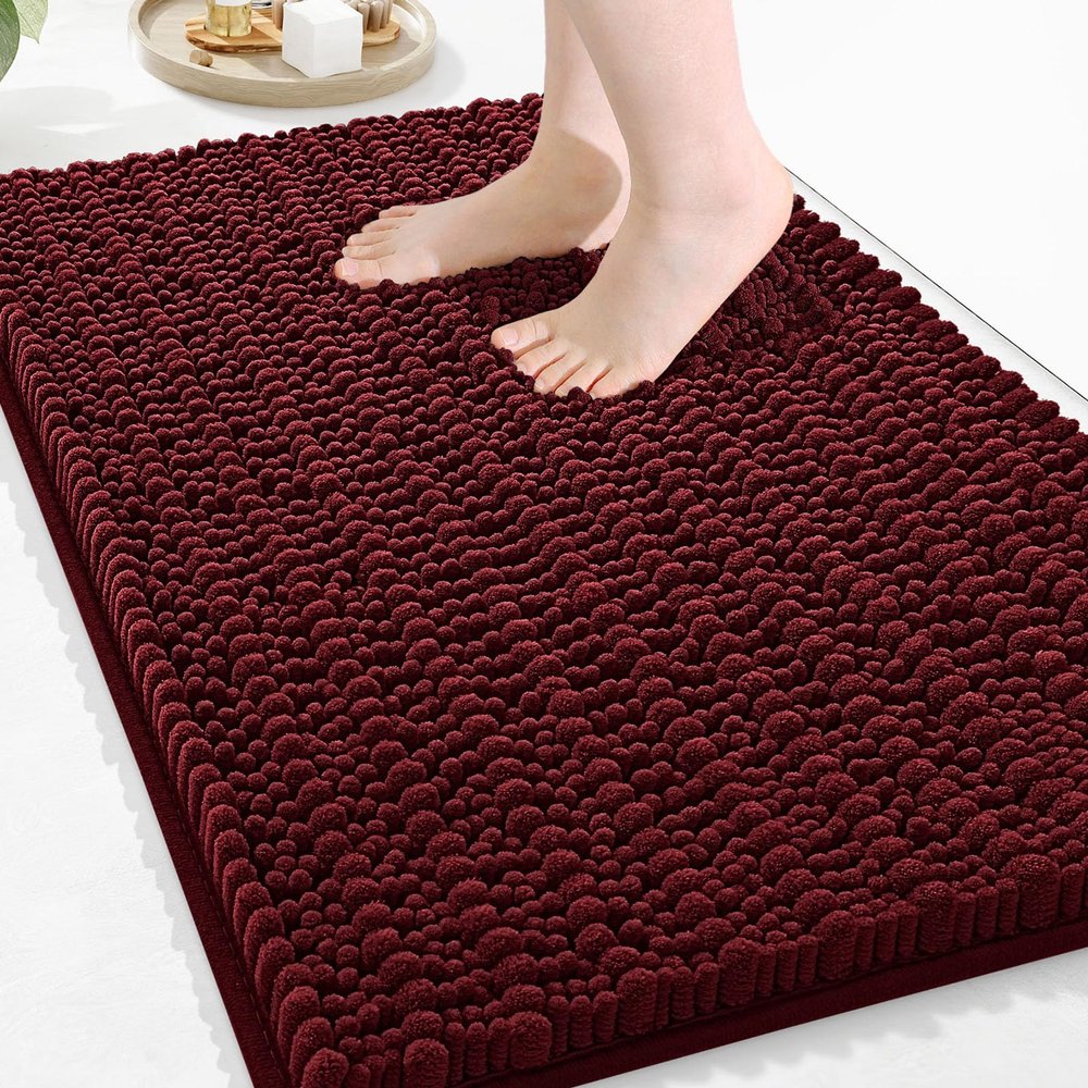 Arotive Luxury Bathroom Rugs 36x24, Extra Soft Thick Absorbent Shaggy Chenille Bath Rugs, Non-Slip Machine Wash Dry, Bath Mats for Bathroom Floor, Tub and Shower, Home Decor Accessories, Burgundy