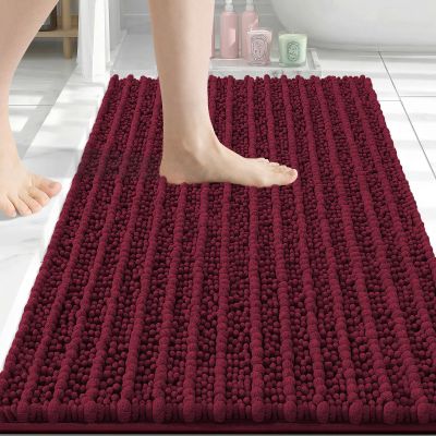 Arotive Luxury Bathroom Rugs 30x20, Extra Soft Thick Absorbent Shaggy Chenille Bath Rugs, Non-Slip Machine Wash Dry, Bath Mats for Bathroom Floor, Tub and Shower, Home Decor Accessories, Burgundy