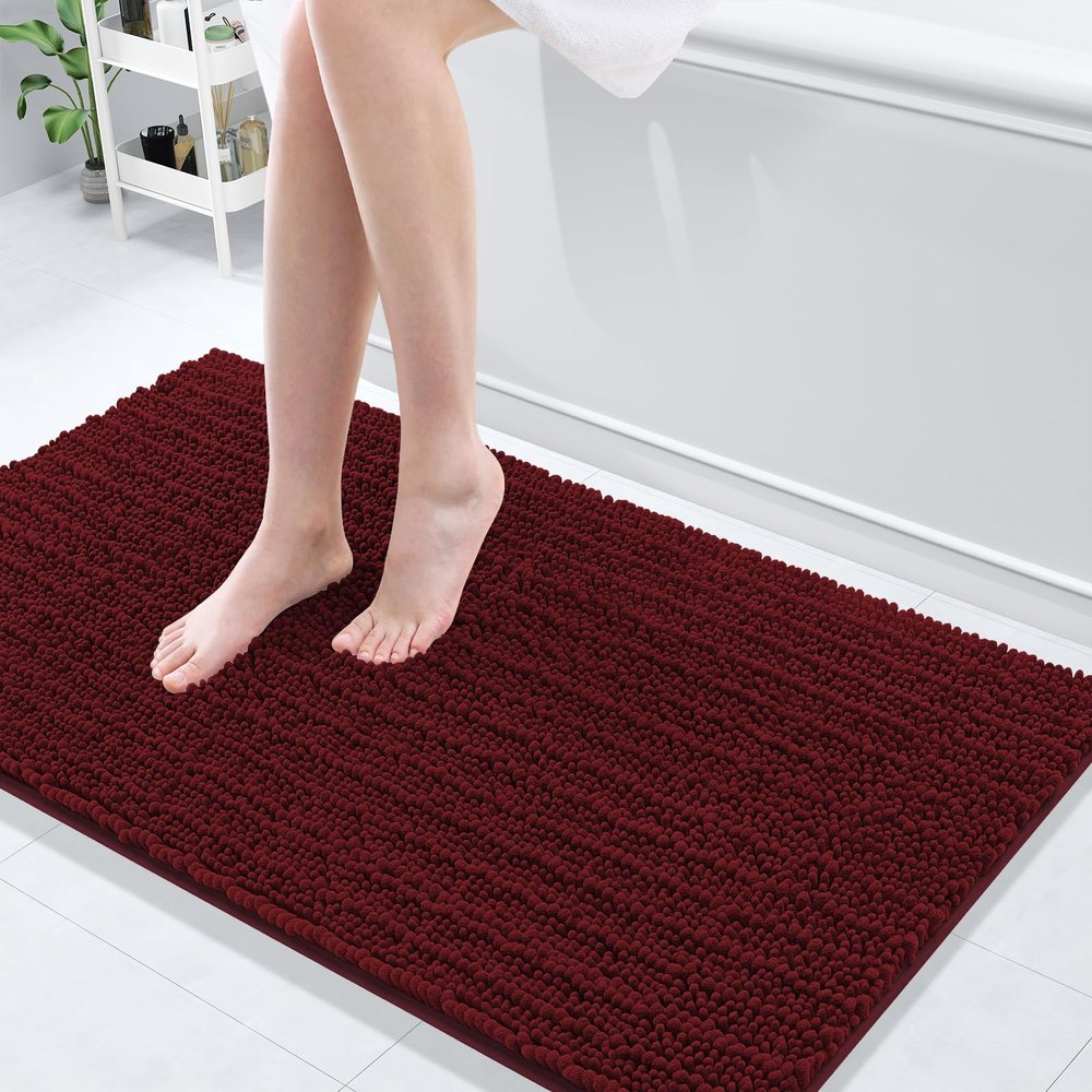 Arotive Luxury Bathroom Rugs 47x24, Extra Soft Thick Absorbent Shaggy Chenille Bath Rugs, Non-Slip Machine Wash Dry, Bath Mats for Bathroom Floor, Tub and Shower, Home Decor Accessories, Burgundy