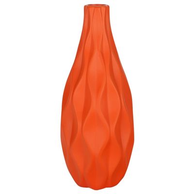 Urban Trends Collection Ceramic Round Vase with Belly and Embossed Wave Design Matte Finish Orange