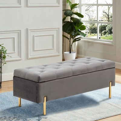 Andeworld Velvet Storage Bench, Modern Bedroom Bench, Upholstered Tufted Large Settee Ottoman with Storage Bench for Bedroom,Living Room,Entryway,Grey