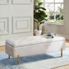 Andeworld Velvet Storage Bench, Modern Bedroom Bench, Upholstered Tufted Large Settee Ottoman with Storage Bench for Bedroom,Living Room,Entryway, Ivory view 1
