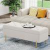 Andeworld Velvet Storage Bench, Modern Bedroom Bench, Upholstered Tufted Large Settee Ottoman with Storage Bench for Bedroom,Living Room,Entryway, Ivory view 3